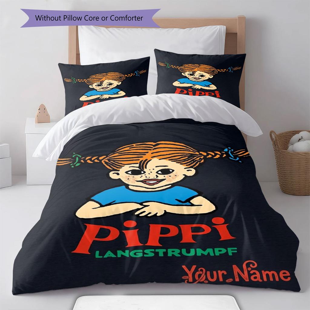 Pippi Longstocking Custom Name Pattern Bedding,Quilt Set Quilt Cover Pillowcase Home Birthday Gift(1 * duvet cover + 2 * pillowcase, without core)