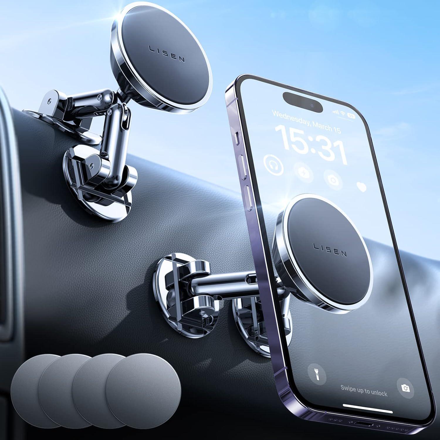 Premium Magnetic Car Phone Holder 360° Rotating Dashboard Mount with Strong Suction