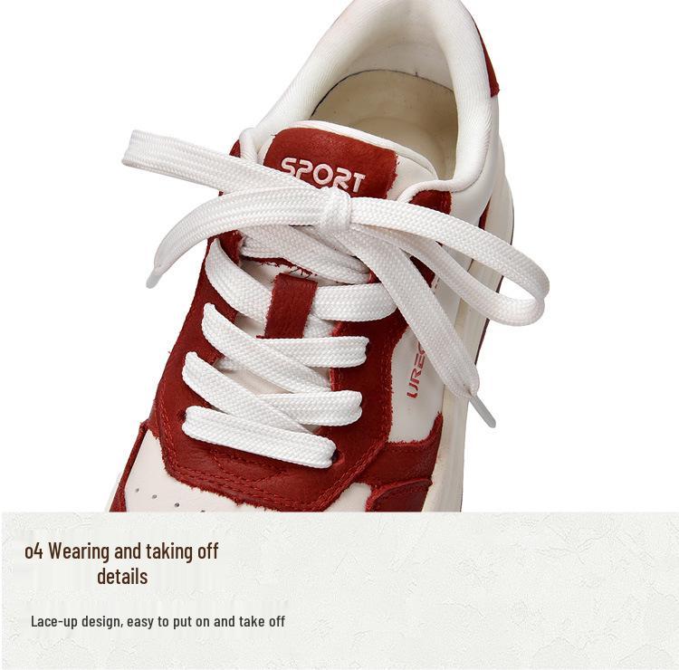 Autumn 2025 Women's Genuine Leather White Sneakers - Round Toe, Low Top, Soft Sole, Non-Slip, Casual