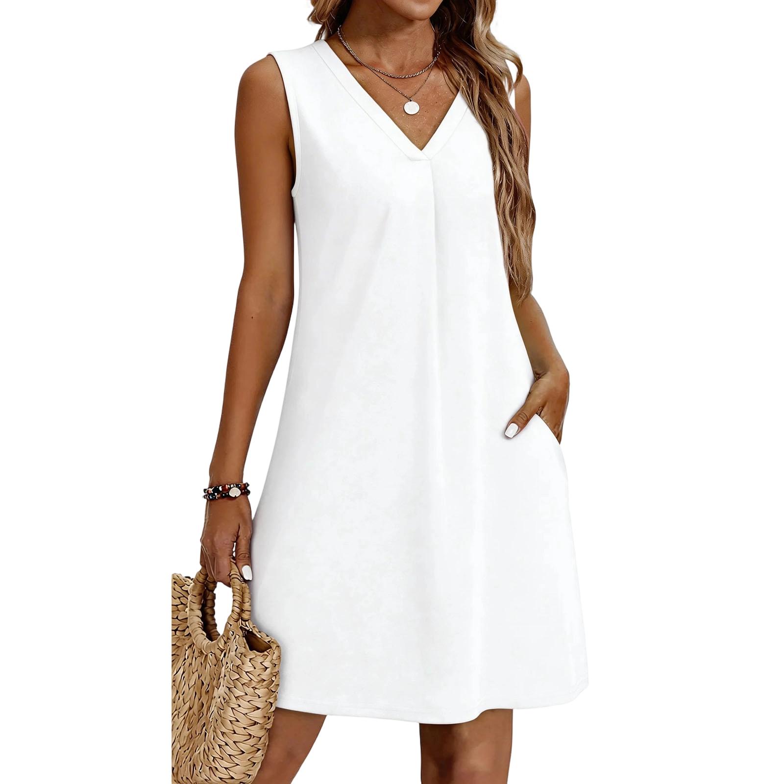 

Women s Loose-Fit Casual Printed Split-Hem Sleeveless A-Line Dress XXL белый