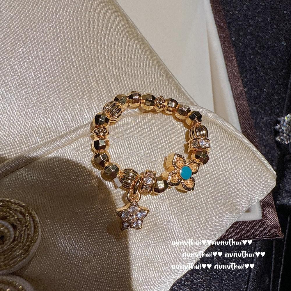 Ancient Gold Chiseled Motto Blessing Bead Citrine Bracelet, New Chinese Style, Gold String Line Car Flower Lace Zircon Bracelet