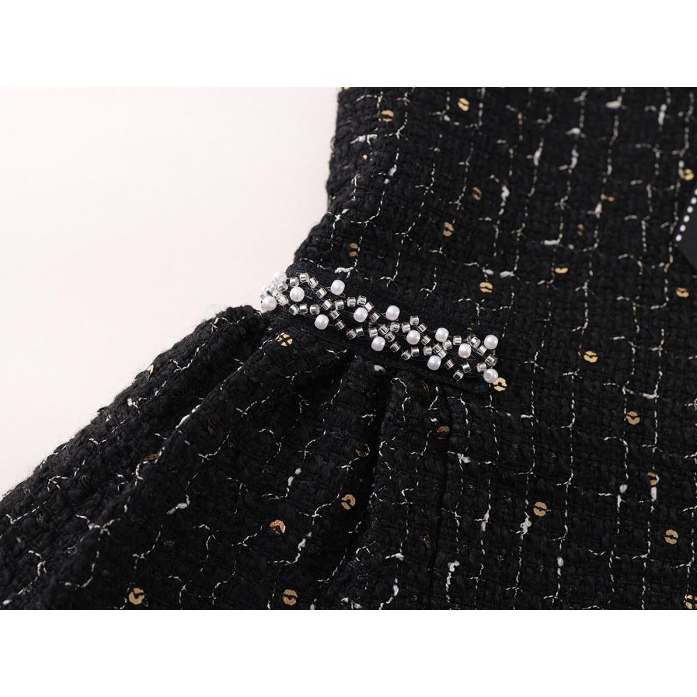 Girls' Tweed Little Sleeveless Vest Dress Autumn Winter New Baby Black Light Luxury Rhinestone Dress