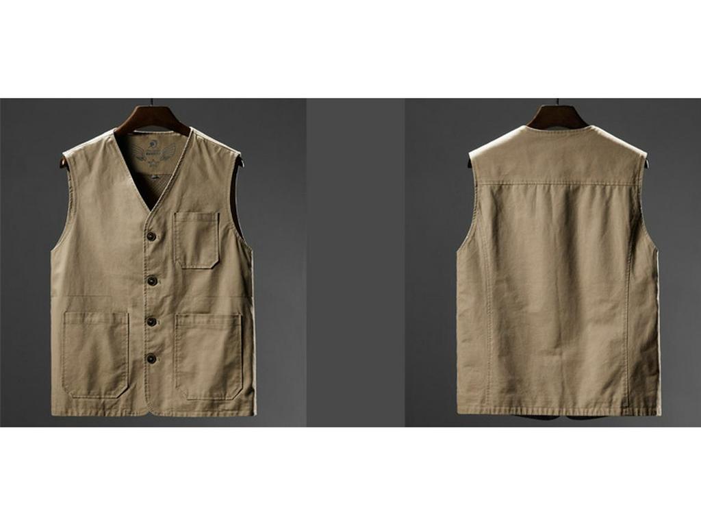 Men's Plus Size Cotton V-Neck Fishing Vest – Middle-Aged & Elderly Casual Sleeveless Jacket