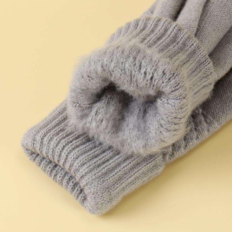 Winter Plus Velvet Simple Warm Gloves Touch Screen Cold Proof Outdoor Riding Solid Color Gloves Five Finger Wool Windproof Gloves