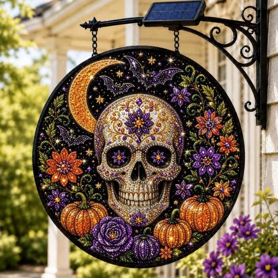 Energieeinsparung Hof Hängende Dekoration Solarbetrieben Halloween Licht, Schädel Hexe Schwarze Katze Friedhof Zombie Design LED Licht Wasserdicht Veranda Ornamente