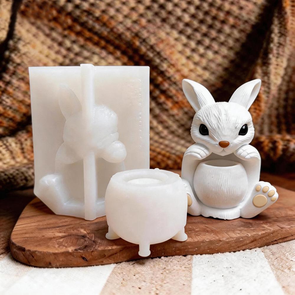 Rabbit Candle Holder Silicone Mold Detachable Decorative Bowl Soy Wax Handmade Decoration Tool Candle Mold