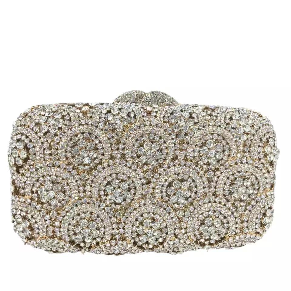 WHTUOHENG Crystal Evening Clutches Bag Green/Champagne/Pink/Silver Diamond Wedding Purses Rhinestone Women Flower Handbags