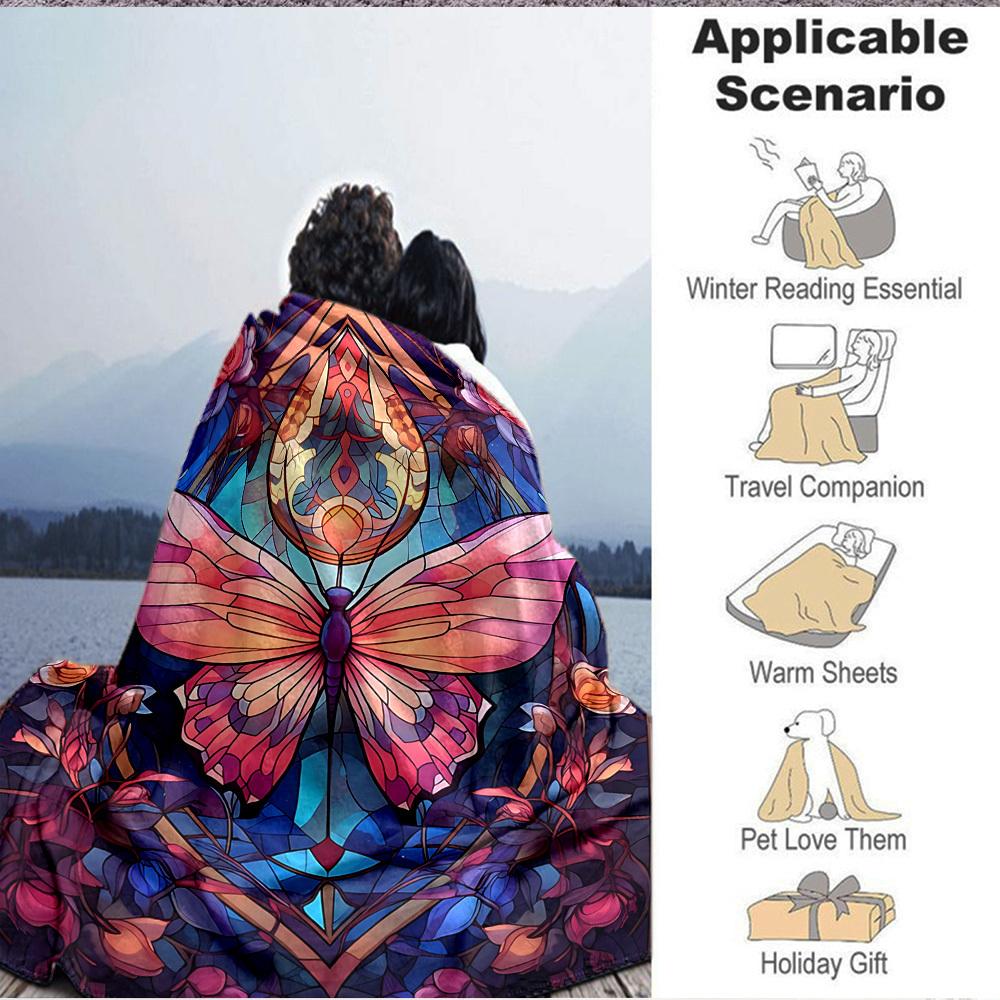 1pc Butterfly Garden Lightweight Flannel Blanket, Comfortable and Warm Blanket, for Office and Camping Sofa Bed174