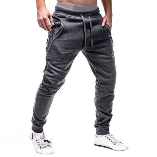 Herren Kordelzug Reißverschlusstaschen Knöchelbund Sweatpants Sporthose Skinny Hose