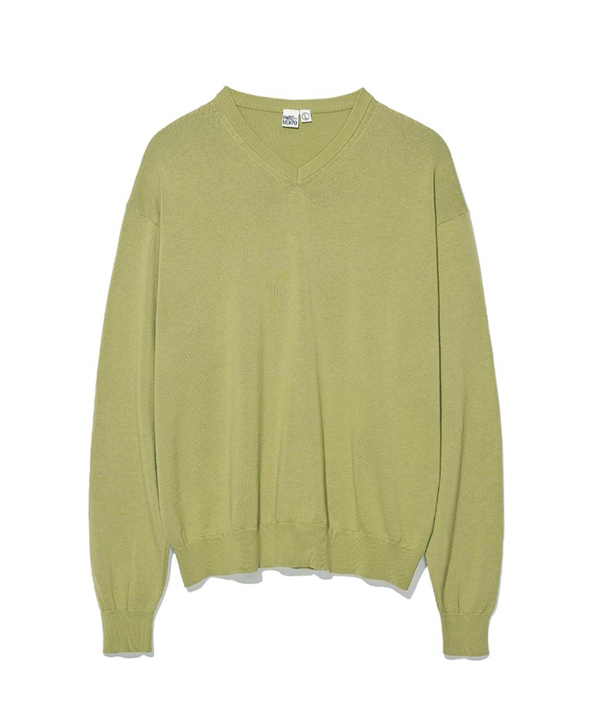 PARTIMENTO V-Neck Knit Sweater Olive