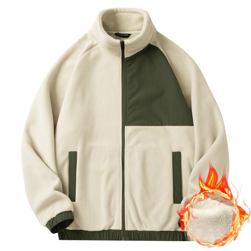 Autumn and Winter Coat Men's Fleece Thickened Lamb Fleece Cardigan Sweater Outdoor Fleece Double-sided Fleece Jacket