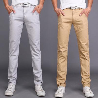 Fashion Men's Cotton Colour Cloth Casual Pants Fashion Slim Straight Men's Mid Waist Long Pants