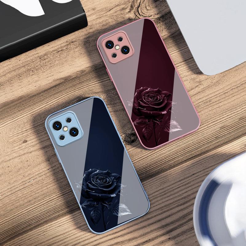 The Dark Golden Rose For Oppo Find X5 X8 Pro X3 Lite A72 58 73 54S F11 79 Reno 6 4Z 5G Nord N200 Tempered Glass Phone Case