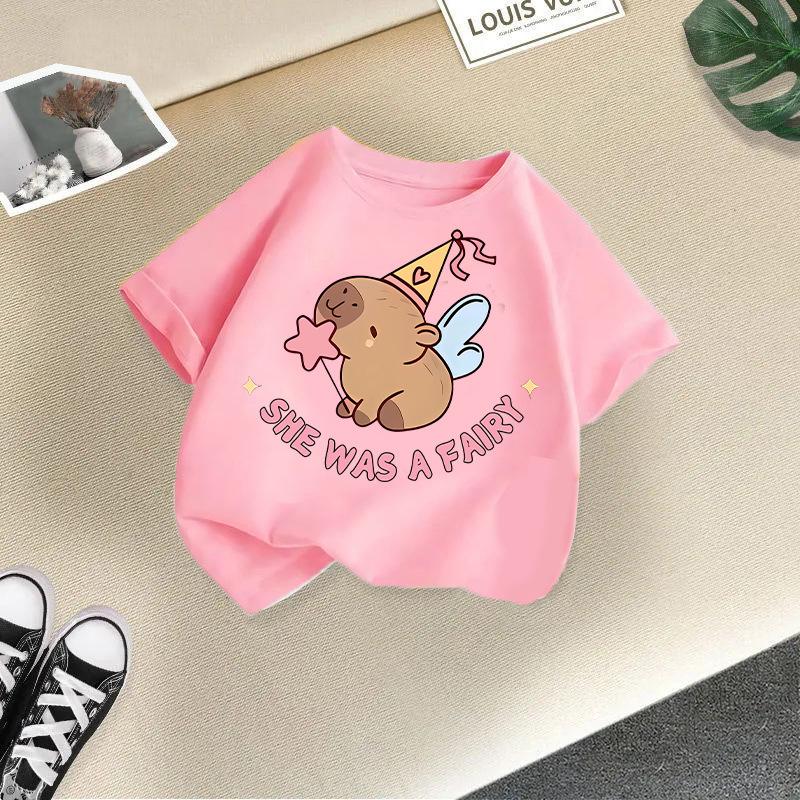 Children T-shirt Capybara Printed Kids 100% Cotton Tops O-Neck Short-sleeve Kids 2-13Y T-shirt