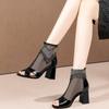 Fashion Fish Mouth Sandals Spring New Round Head Open Toe Mesh Cloth Breathable After Zipper Anti-slip Wear-resistant High Heels