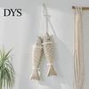 Seaside Wall Hanging Rustic Nautical Wooden Fish Decor, Coastal Beach Style Home Decor Ornament with Fishing Net for Lake House, Bedroom, Bathroom