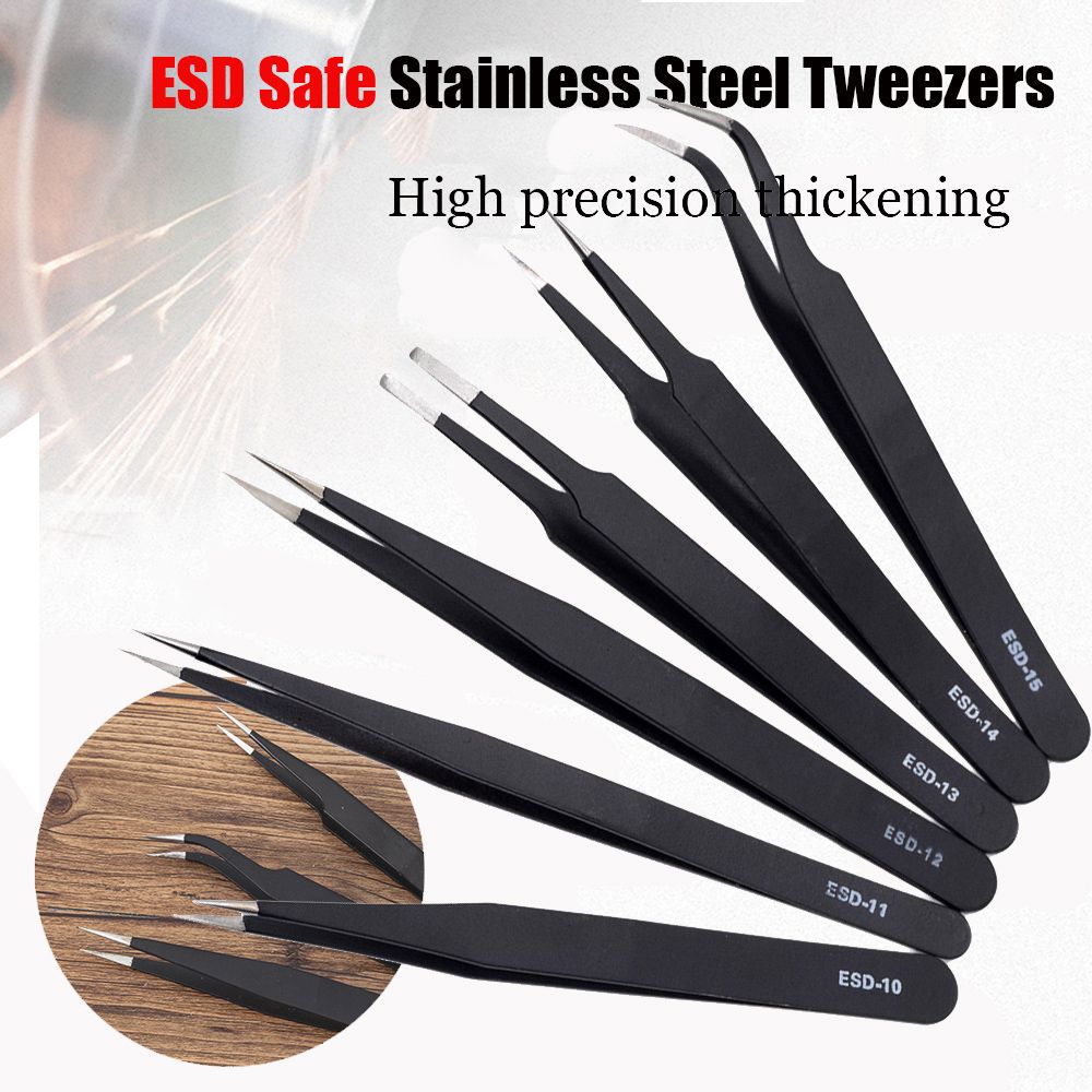 

Промислові антистатичні інструменти для ремонту. Вигнуті прямі затискачі для брів, безпечні для електростатичних розрядів пінцети з нержавіючої сталі ESD-18