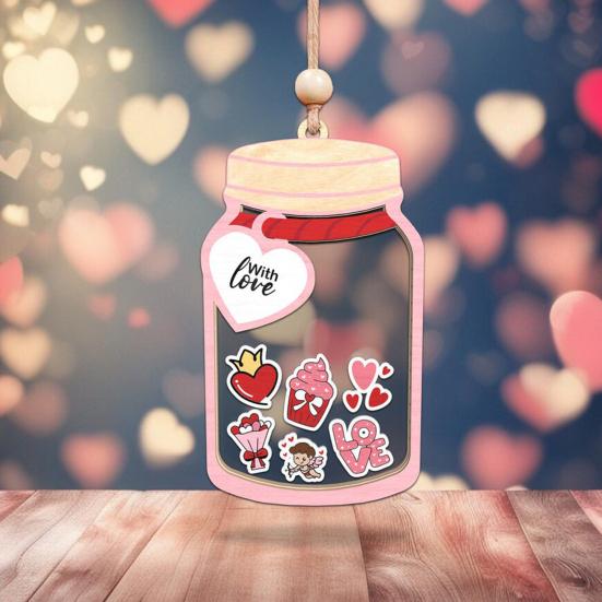 Wooden Love Bottle Hanging Ornament Valentine's Day Love You Bottle Decoration Handmade Car Rearview Mirror Hanging Decor Pendant