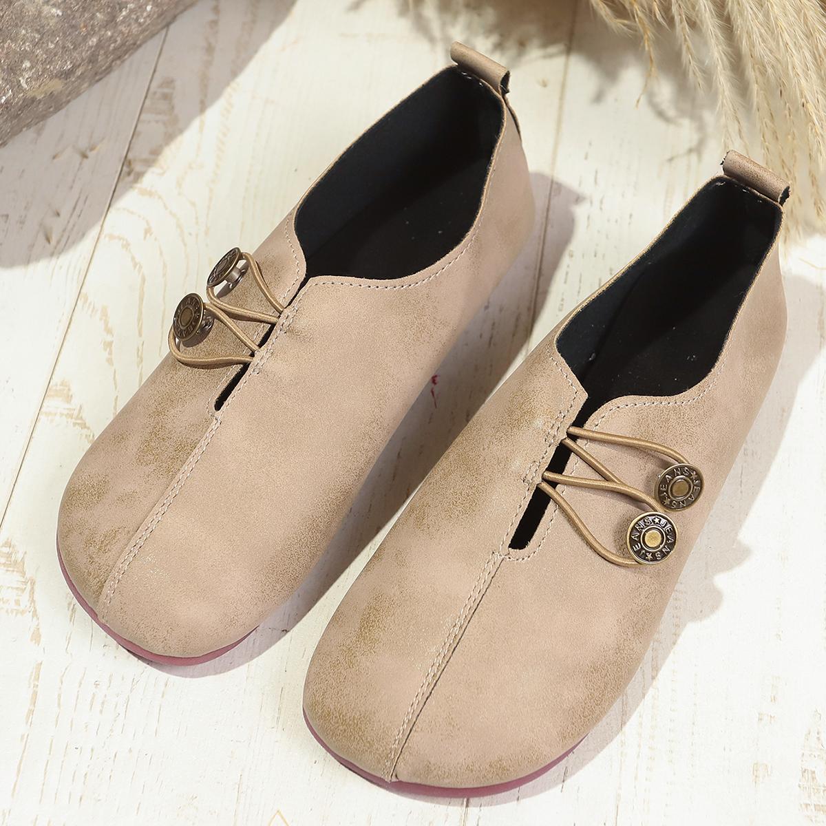 

Comfortable Soft Sole Round Toe Flats Shoes Women Buckle Decorated Casual Breathable Easy Slip On Design Single Shoes Comfortable Soft Sole Non slip 36