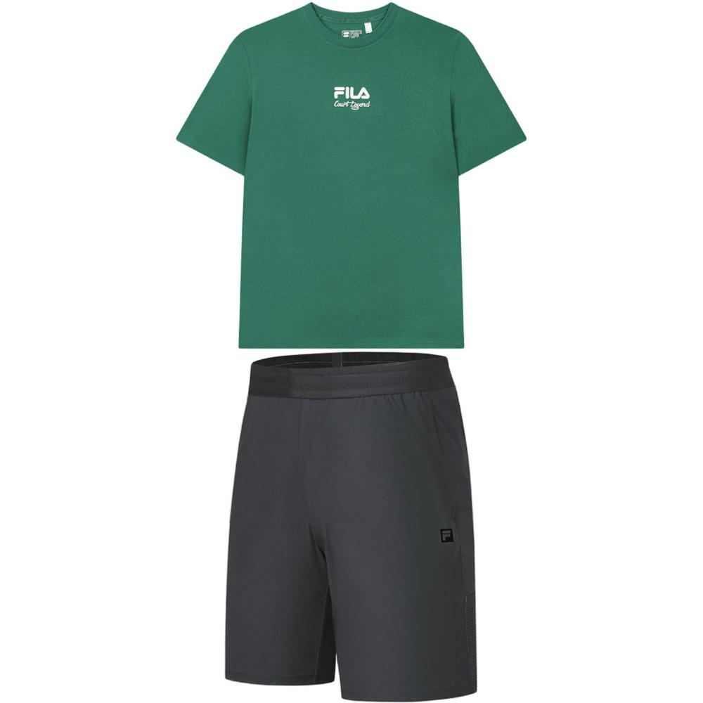 

FILA Letter Logo Retro Round Neck Short Sleeve T-Shirt And Mid Waist Five Point Pants Casual Sports Set Men sets F11M339112F-DG+A11M421601F-DY XXL
