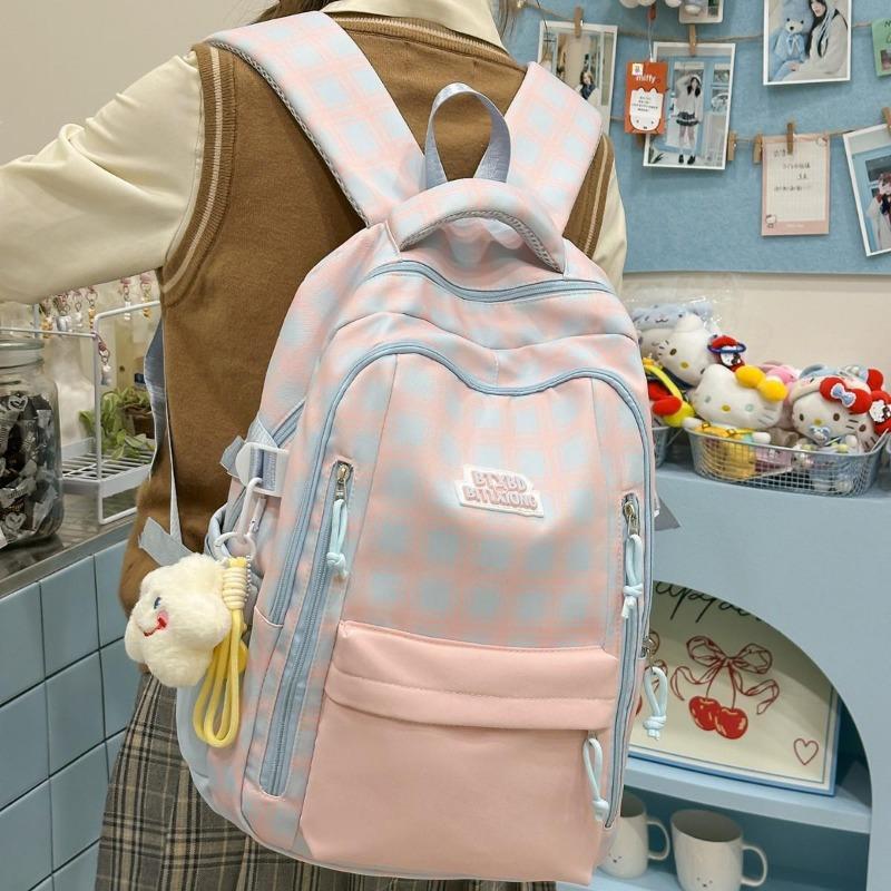 Japanese Preppy Plaid Backpack Middle School Student Schoolbag Teen Girls Sweet Cute Daypack Large Light Outings Travel Rucksack