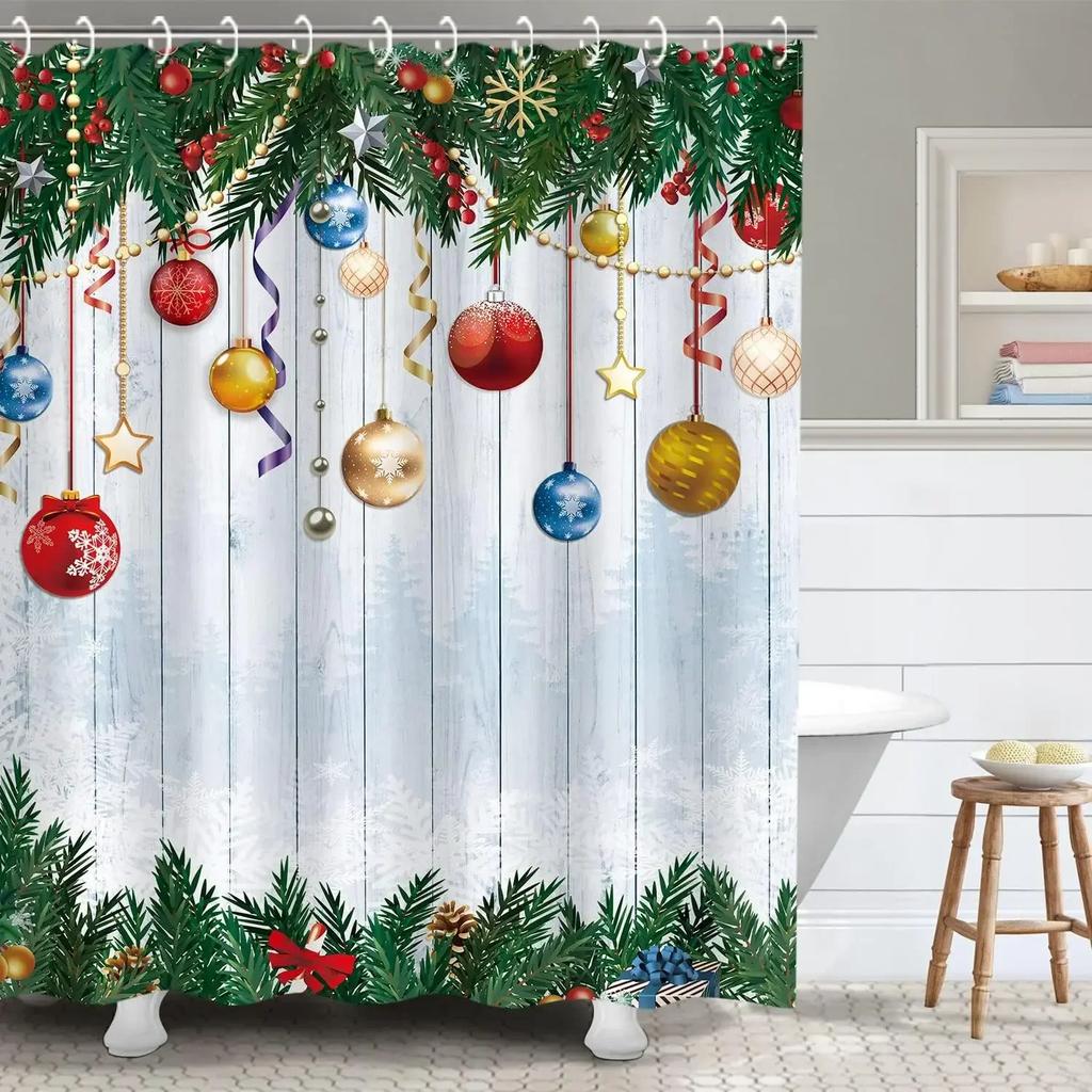Christmas Gift Theme Shower Curtains Snowman Christmas Tree Mascot Ball Happy New Year Washable Home Bath Curtain Bathroom Decor