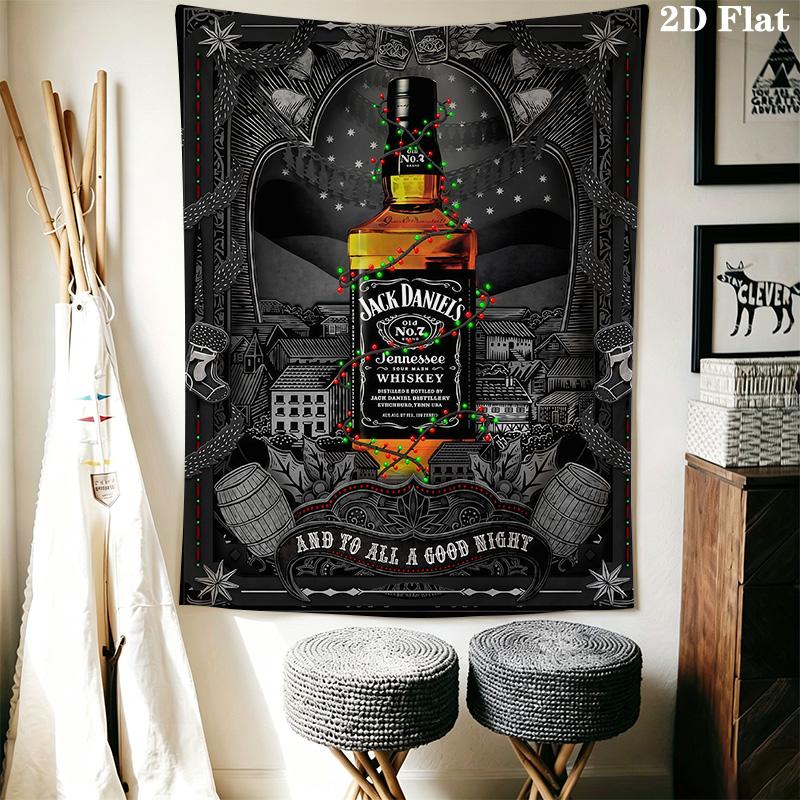 Jack Daniel'S Tennessee Whiskey Bottle Tapestry Wallmounted Background Cloth Atmospheric Background Cloth Homestay Soft Decoration Tapestry