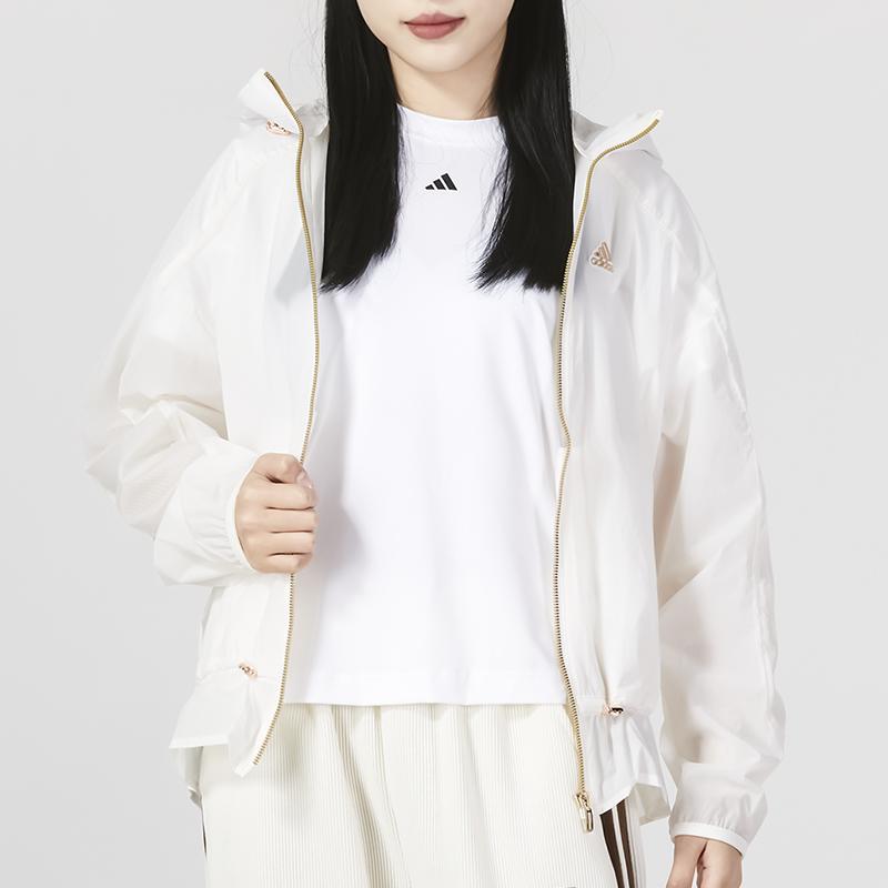 Adidas Lightweight Sports Casual Hooded Jacket Women Outerwear Pink White HY2825