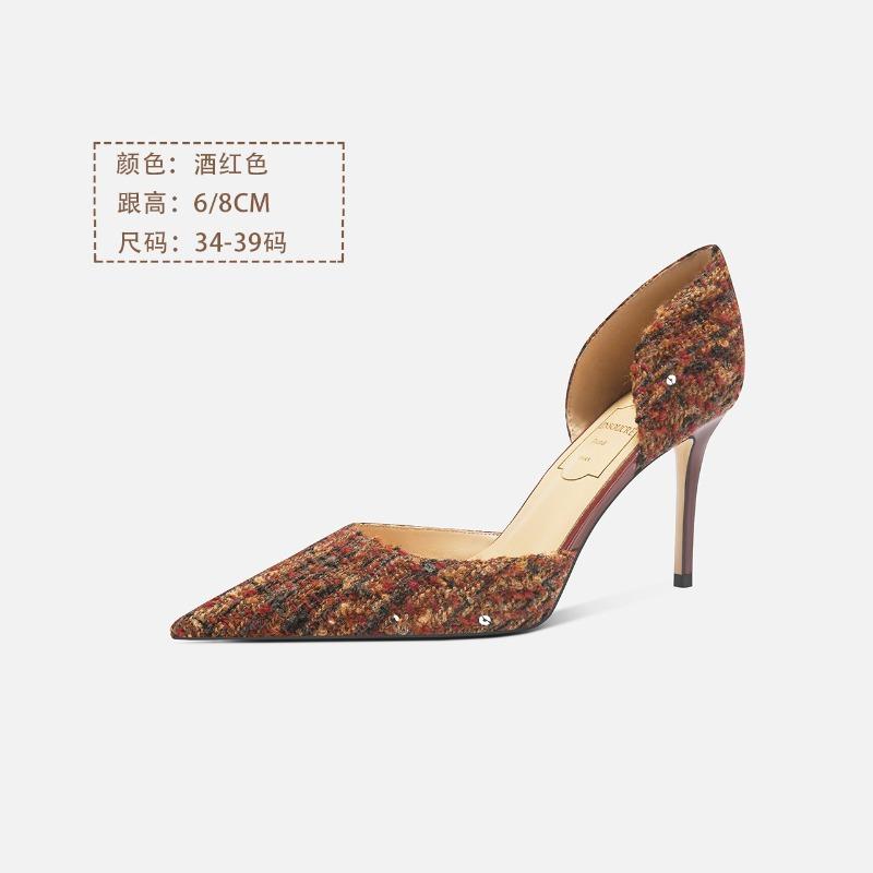 

French Temperament High Heels Women s Pointed Toe Shallow Mouth New Hollow Sexy Thin Heel Single Shoes 34 вино красного