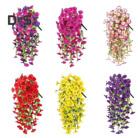 4 Pcs Hanging Faux Morning Glories UV-Proof Artificial Flowers All-Weather Fake Flowers for Outdoor Decoration Porch Hanging Planters