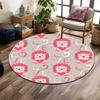 Pink Lion with Love Heart Pattern Print Round Rug, Living Room, Bedroom, Playroom Carpet, Non Slip Floor Mat, Gift