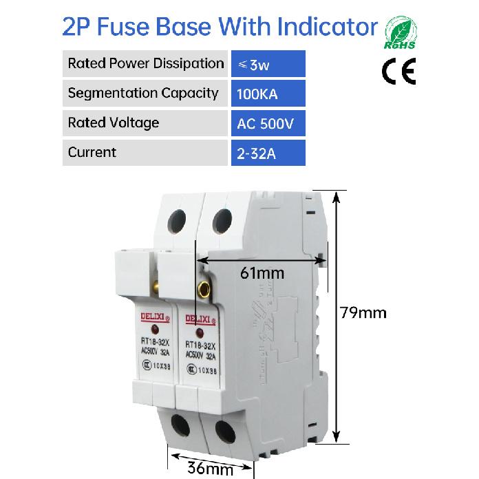 DELIXI 2P Electrical Fuse RT18-32X 500V AC for Motor Control,Transformer,Distribution Cabinet 10*38MM Resistor Fuse Holder Relays 5