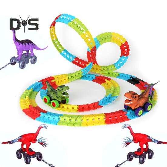 1 sada Dinosauří autodráha s lehkou hudbou Vzdělávací DIY stavění dráhy Antigravitační hra na horské dráze Dino Truck Hračka šplhání závodní auto
