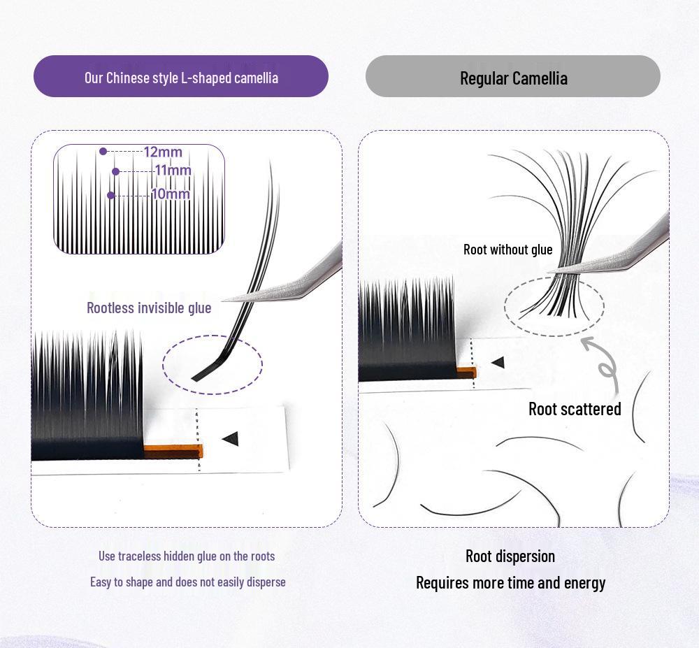 Chinese Camellia Soft Manga Lash Extensions - No Clumping, Fox Style, Super Long, Perfect for Beauty Salons