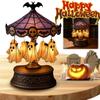 Halloween Ghost Night Light Bedside Lamp Stained Glass Carousel Night Light for Bedroom Mantel Tabletop Decor