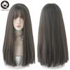 7jhhwigs Long Straight Synthetic Light Brown Wigs With Bang For Women Heat-resistant Daily Use Hair  Sell Whole Wigs