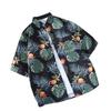 Retro Baumblatt Ananas Floral Kurzarm Sommer Vielseitig Unisex Strandhemd