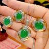 Zweifarbig Gold Silber Plated Oval Grüner Jade Schmuck Verstellbarer Ring Halskette Ohrringe Luxuriös Braut Hochzeit Party Damenschmuck