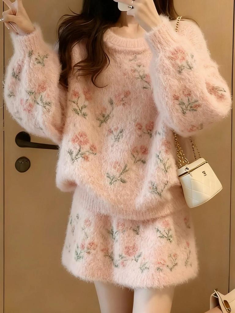 Elegant Plus Size High Neck Sweater & Skirt Set for Women - Autumn/Winter