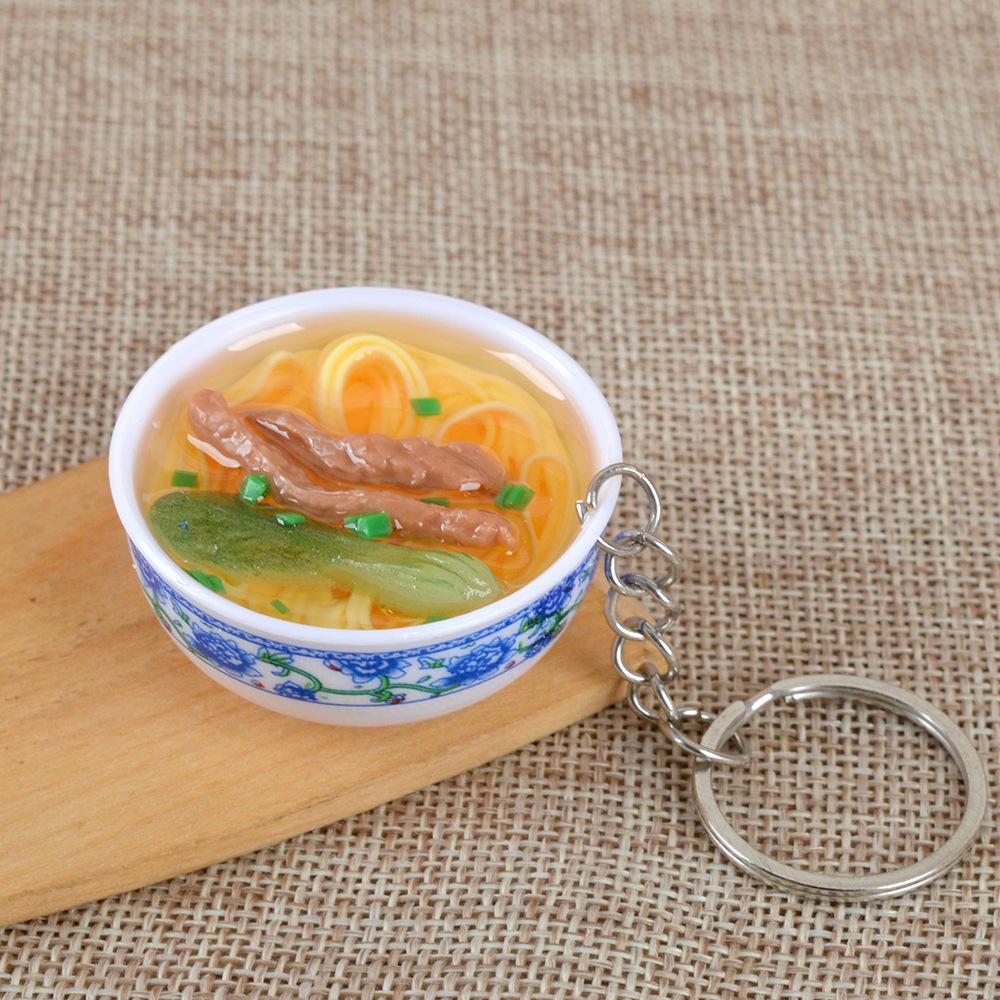 Chinese Style Realistic Noodle Keychain, 4cm Blue and White Porcelain Bowl, Food Play Prop.