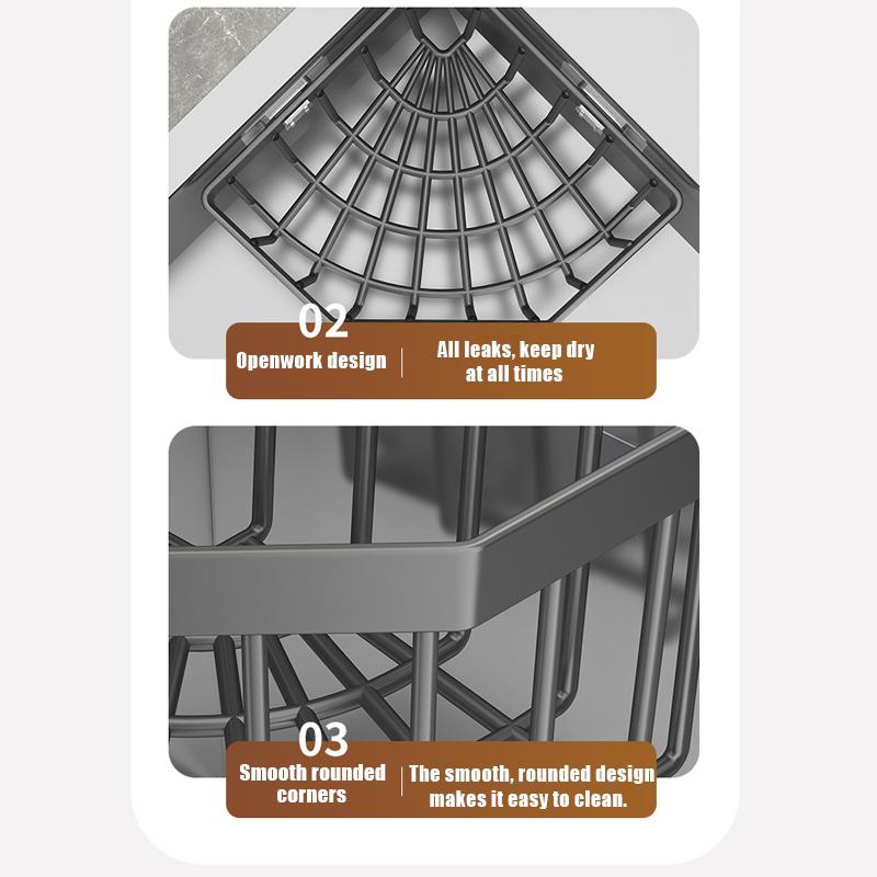 Kökstriangelformad avloppskorg Multifunktionell diskbänksförvaringsställ Väggmonterad avloppsställ Förvaringsställ för svamp och stålull