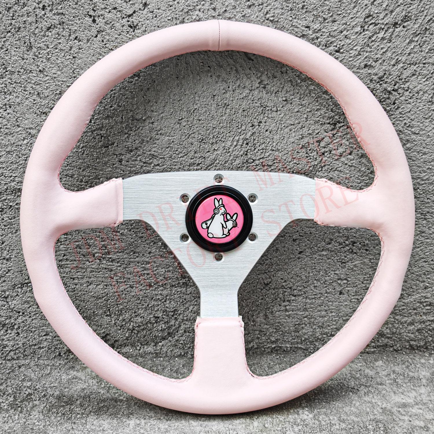 14Inch 350mm JDM Pink Leather Racing Steering Wheel Montecarlo Classic Sports Steering Wheel
