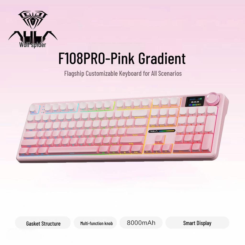 Tarantula F108pro Wireless Bluetooth Three-Mode Customizable Mechanical Esports Keyboard: Gradient, Hot-Swappable, Side-Printed.