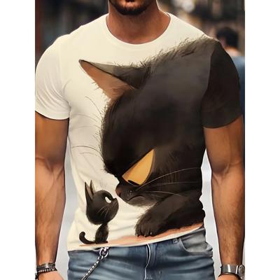 Summer Men's T-shirt Animal Cute Cat Print Crew Neck Short Sleeve Tee Street Trend Tops Oversized Male Clothing T Shirt For Men