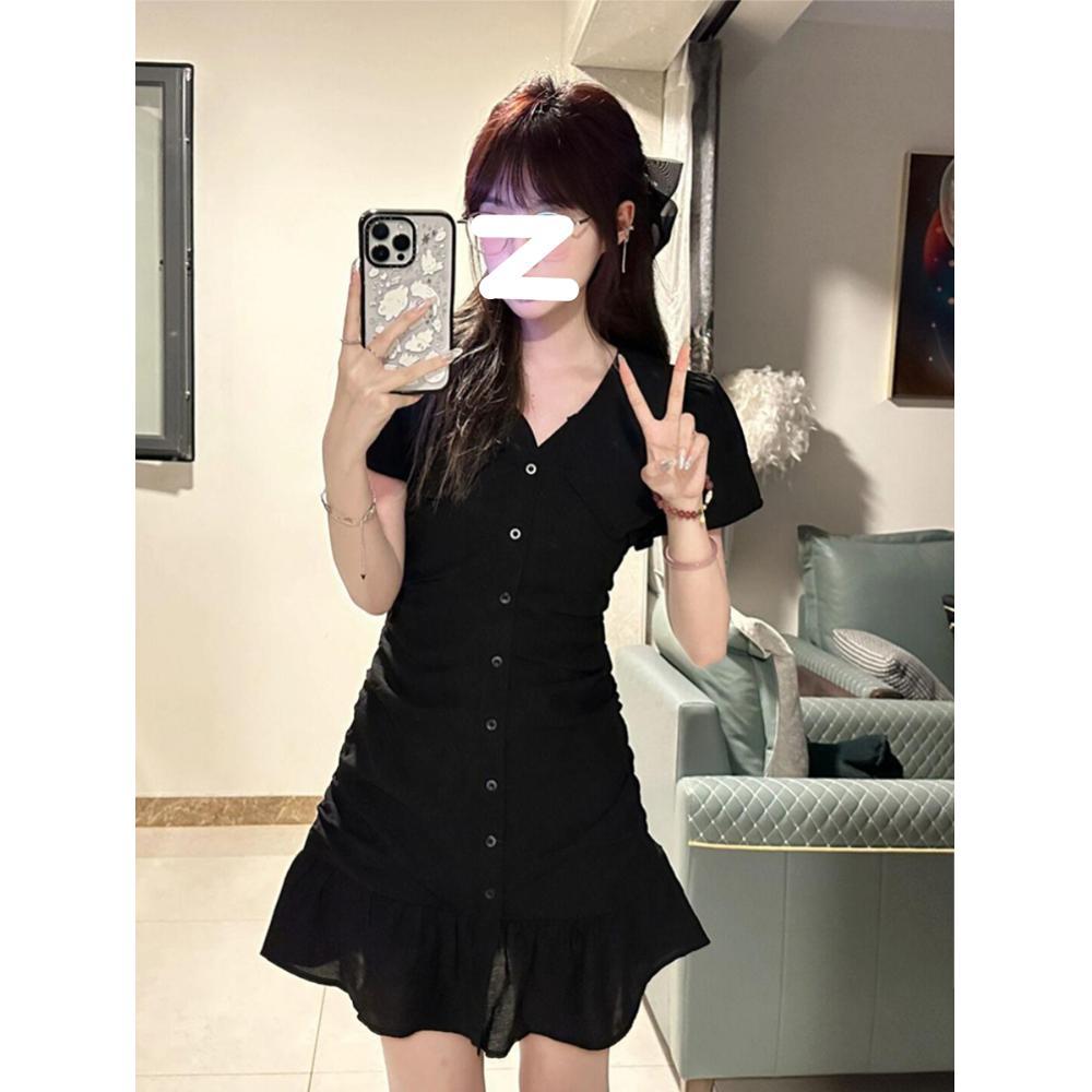 Small Ruffle V-neck Dress Women's Waist Thin Pleated Skirt New Summer Skirt