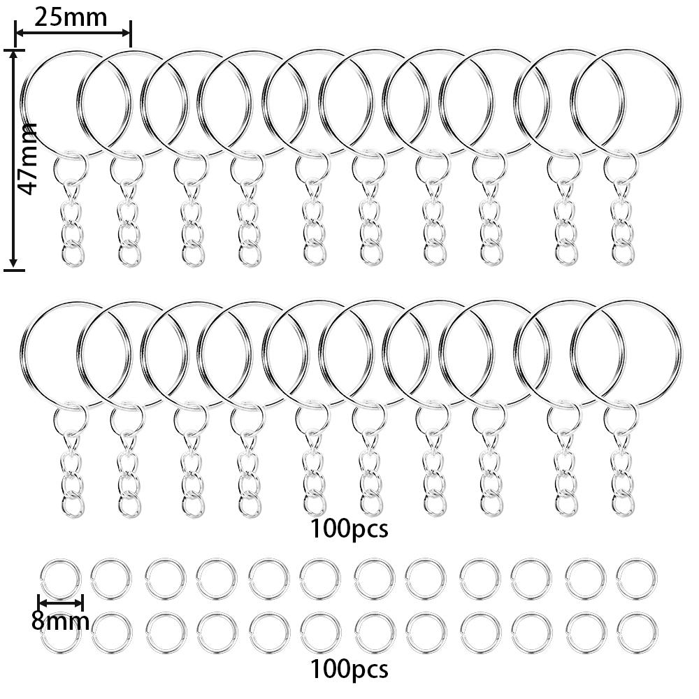 200pcs/pack 100pcs Keychain Key Rings and 100Pcs Jump Rings for Keychain Bag Pendants Holder Jewelry Making Accessories