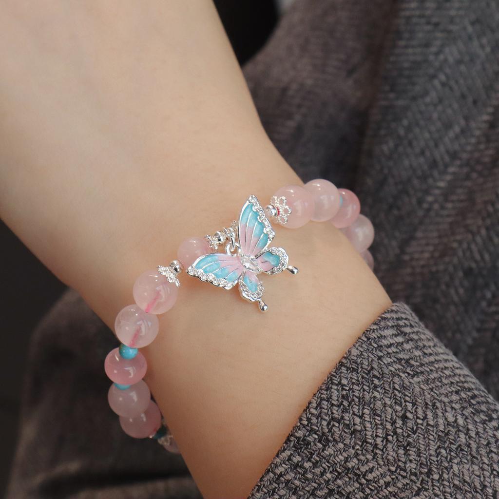 Natural Pink Crystal Bracelet Hibiscus Stone Fashion Bracelet Fashion Women Bracelet Accessories