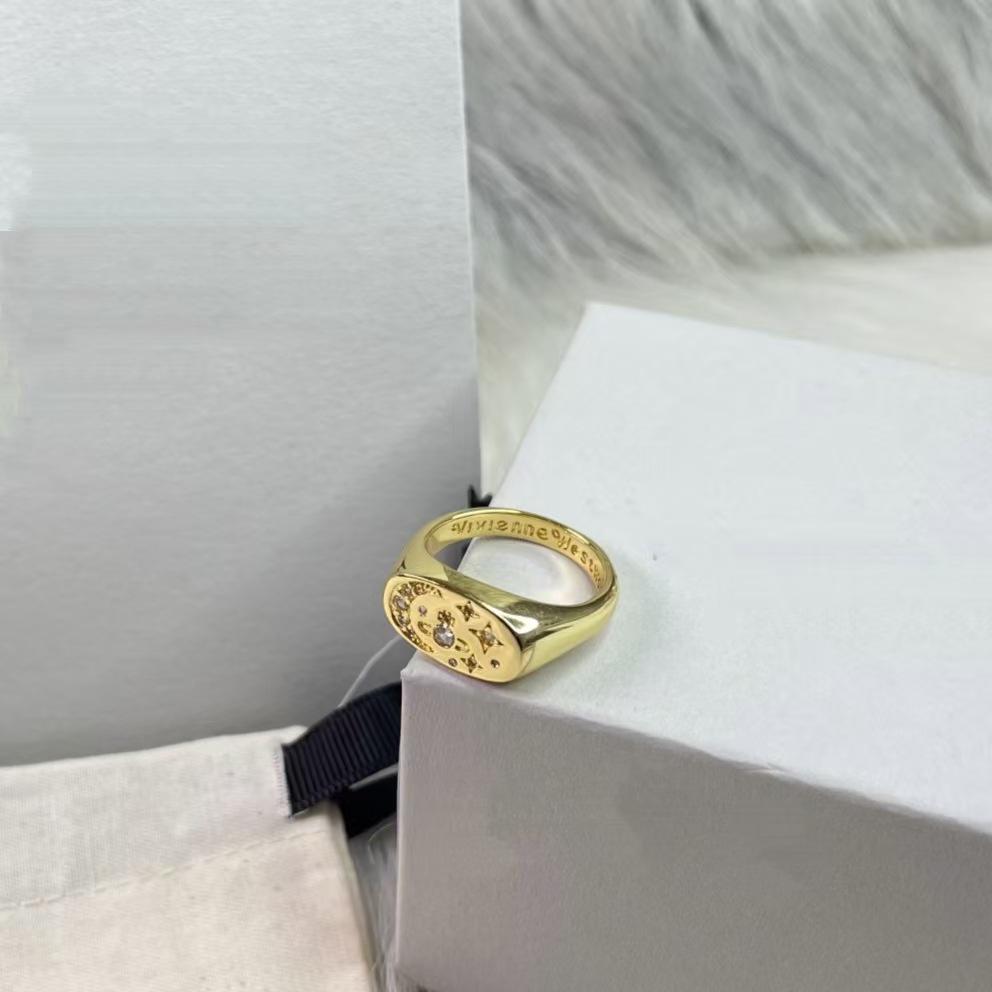 Vivienne Westwood Quadrat Stern Mond Saturn Diamantring - Damenmode, Hohe Qualität, Einfache Persönlichkeit Zeigefinger Schmuck
