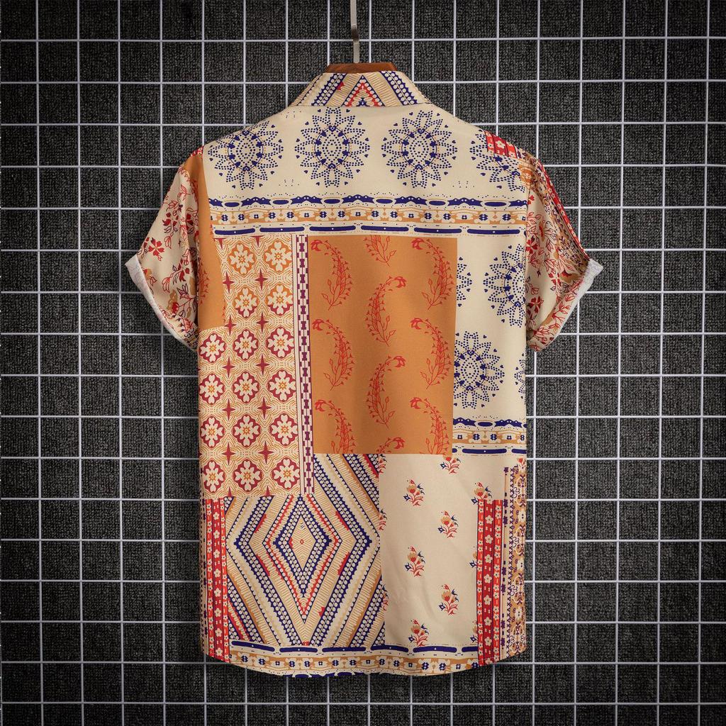 2022 Ethnic Style Men's Casual Print Short-Sleeve Shirt