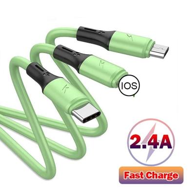 2.4A Max 3 In 1 USB Cable Fast Charging Lightning Cable For iPhone Type C Mobile Phone Charge Cable For Xiaomi Samsung USB Micro